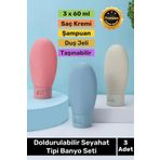 Premium Doldurulabilir Taşınabilir Krem Şampuan Jel 3 Adet 60ml Hijyenik Seyahat Tipi Banyo Seti