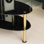 Premium Gold Ayaklı 2 Katlı Siyah Renkli Sehpa, Orta Sehpası, Gold Sehpa, Temperli Cam Sehpa - SİYAH