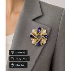 Premium Hediye Kadın Broş Mor Taşlı İnci Görünümlü Gold Renk Çiçek Broş