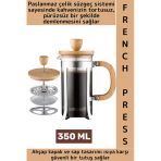 Premium Isıya Dayanıklı Kahve Demleme Bitki Çayı Ahşap Kapak Sap Detaylı Cam French Press 350 Ml