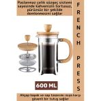 Premium Isıya Dayanıklı Kahve Demleme Bitki Çayı Ahşap Kapak Sap Detaylı Cam French Press 600 Ml