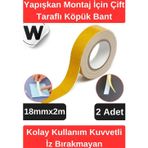 Premium İz Bırakmayan Su Sızdırmaz Yapışkan Montaj İçin Çift Taraflı Köpük Bant 2 mt 2 adet