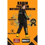 Premium Kadın Motorcu Kurye Yağmurluk Takım Su Geçirmez Pvc Reflektörlü Tübitak - Siyah