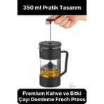 Premium Kahve ve Bitki Çayı Demleme Hazırlayıcı French Press Pratik Kulplu Demlik 350 ml Siyah