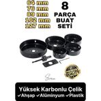 Premium Kalite 8 Parça Buat Delik Açma Testeresi Panç Seti Alçıpan Kartonpiyer Mobilya Ahşap Mdf