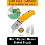 Premium Katlanır Dayanıklı Halı Maket Bıçağı Alçıpan Kesme Falçata Yedek Bıçaklı Çelik Çakı Tipi
