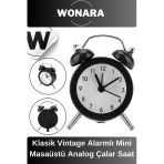 Premium Klasik Tasarım Vintage Yüksek Sesli Alarmlı Dekoratif Mini Masaüstü Analog Çalar Saat