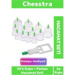 Premium Kupa Parmak Çekme Selülit Çatlk Giderici Vakumlu Masaj Aleti 36'lı Kupa + Pompa Hacamat Set