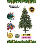 Premium Kutu Süsleme Seti Yılbaşı Çam Ağacı Renkli Işığı Yeni Yıl Süsleri Noel Paketi 240 Cm 600 Dal