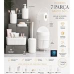 Premium Lüks 7 Parça Banyo Aksesuar Seti, Modern Tasarım, Siyah, Sıvı Sabunluk, Diş Fırçalık, Tuvalet Fırçası (BEYAZ)