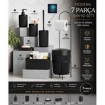 Premium Lüks 7 Parça Banyo Aksesuar Seti, Modern Tasarım, Siyah, Sıvı Sabunluk, Diş Fırçalık, Tuvalet Fırçası (SİYAH)