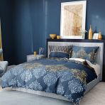 Premium Luxury Damask 3D Pamuk Saten Blue Çift Kişilik Nevresim Takımı