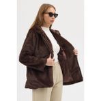 Premium Mink Kapşonlu Ceket - Acı Kahve - 42