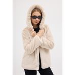Premium Mink Kapşonlu Ceket - Bej - 42