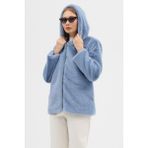 Premium Mink Kapşonlu Ceket - Mavi - 36