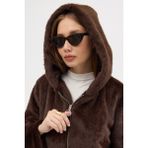 Premium Mink Kapşonlu Ceket - Siyah - 34