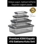 Premium Organizer 4'lü Plastik Erzak Gıda Saklama Kabı Seti Iç Içe Kilitli Istifleme Yer Tasarrufu - Siyah - diğer