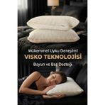 Premium Ortopedik Visco Yastık (40X60X15) %100 Pamuk Kılıflı Boyun Destekli Akıllı Visko - 40 x 60 x 15 cm - Beyaz