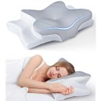 Premium Ortopedik Yastık – Konturlu Boyun Yastığı, Hafızalı Köpük, Ergonomik Boyun ve Omuz Desteği, Serinletici ve Kokusuz, Yan ve Sırtüstü Yatanlar İçin (Giri Beyaz)