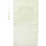 Premium Osmanlı Desen Seccade ve Vavlı Inci Tesbih Set , Kadınlar Erkekler Için Islami Hediyeler - Beyaz - 120 x 70 cm