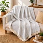 Premium Pamuklu Lilyana Koltuk Örtüsü 170x210 cm, Çift Taraflı Dekoratif Şal, Tekli, Üçlü, Kanepe, Çekyat ve Berjer İçin Koruyucu, Kaymaz, Nefes Alan, Yıkanabilir, Modern Çizgili Tasarım (GRİ)