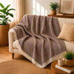 Premium Pamuklu Lilyana Koltuk Örtüsü 170x210 cm, Çift Taraflı Dekoratif Şal, Tekli, Üçlü, Kanepe, Çekyat ve Berjer İçin Koruyucu, Kaymaz, Nefes Alan, Yıkanabilir, Modern Çizgili Tasarım (KAHVERENGİ)
