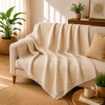 Premium Pamuklu Lilyana Koltuk Örtüsü 170x210 cm, Çift Taraflı Dekoratif Şal, Tekli, Üçlü, Kanepe, Çekyat ve Berjer İçin Koruyucu, Kaymaz, Nefes Alan, Yıkanabilir, Modern Çizgili Tasarım (KREM)