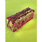 Premium Pullu Renkli Çanta Okul Kalemlik Makyaj Çantası Fermuarlı Plaj El Çantası 20x9x6 cm Pembe