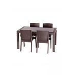 Premium Rattan Masa Takimi 80X140 4Lu Camli Bahce Mobilyasi Oturma Grubu Kahve