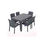 Premium Rattan Masa Takimi 80X140cm 6Li Camli Bahce Mutfak Masa Takimi Antrasit