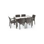 Premium Rattan Masa Takimi 90X150 Camli Rattan Masa 6 Kisilik Sandalye Masa Takimi
