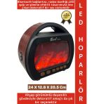 Premium Retro Dekoratif Speaker Ahşap Görünüm Led Işık Nostaljik Şömine Tasarımlı Bluetooth Hoparlör