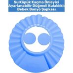Premium Sağlıklı Malzeme Su Köpük Kaçma Önleyen Ayarlanabilir Düğmeli Kulaklıklı Bebek Banyo Şapkası