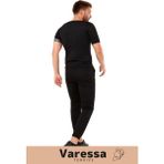 Premium Seri Terleme Hızlandırıcı Rahat Şık Destekleyici Kısa Kol Termal Sauna Eşofman Takım - 5XL - Siyah