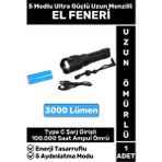 Premium Seri Uzun Ömürlü Kamp Avcı Deprem 5 Modlu Şarjlı Beyaz Işık 3000 Lümen El Feneri