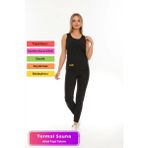 Premium Seri Zayıflama Incelme Terleme Sauna Termal Kısa Kollu Kadın Atlet Tayt Takım - Siyah
