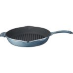 Premium Serisi - Döküm Izgara Tavası, Yuvarlak, 28 Cm, Yekpare Saplı, Emaye, Majolik Gri