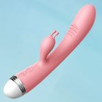 Premium Silikon Çift Titreşim Motorlu Güçlü Titreşimli Masaj Vibratörü Klitoris ve G Noktası Uyarıcı Pembe Rabbit Vibratör