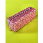 Premium Simli Renkli Çanta Okul Kalemlik Makyaj Çantası Fermuarlı Plaj El Çantası 20x9x6 cm Pembe
