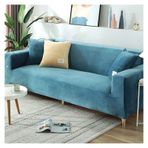 Premium Streç Kadife Koltuk Kılıfı, Çocuklar ve Evcil Hayvanlar için Ekstra Kalın Kaymaz Silikon Mobilya Koruyucu, Mavi, Büyük Kanepelere Uyar 92-118" (235-300 cm)