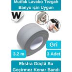Premium Su Geçirmez Sızdırmaz Küf Yalıtım Banyo Mutfak Lavabo Gri Kenar Şerit Bant 3.2m 3 adet