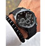 Premium Tasarım Silikon Kordon Exclusive Serisi Metal Kasa Erkek Kol Saati-Bileklik Hediyeli - Siyah