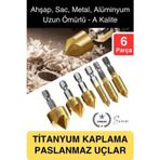 Premium Titanyum Kaplama 6'lı Kırılmaz Uçlu Paslanmaz Ahşap Sac Metal Havşa Açma Matkap Uç Seti