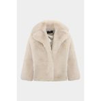 Premium Uzun Tüylü Rex Suni Kürk Kadın Mont - Taş - 2XL