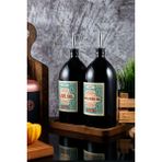 PremiumPort 1 Litre Ahşap Stantlı Parlak Siyah Zeytinyağı ve Ayçiçek Yağı Şişesi - Seçenek 1