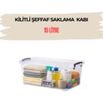 PremiumPort 15 Litre Yatay Şeffaf Kilitli Saklama Kabı, Geniş Hacimli Dayanıklı Plastik - Ahşap - Seçenek 1