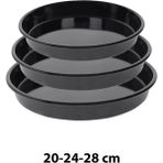 PremiumPort 20-24-28 cm Siyah Parlak Emaye Yuvarlak Fırın Tepsi Seti, Kullanışlı ve Şık - Ahşap - Seçenek 1