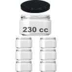 PremiumPort 230 ml Siyah Metal Kapaklı Şeffaf Cam Kavanoz Seti - 6 Adet - Ahşap