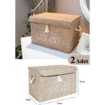PremiumPort 2'li Bej Keçe Kapaklı Çok Amaçlı Mini Kutu, 35X24X24 cm - Ahşap - Bej - Seçenek 1