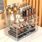 PremiumPort 2’li Organizer Set, 3 Çekmeceli, 16 Bölmeli, Makyaj ve Kozmetik Düzenleyici - Açık Beyaz - Gri